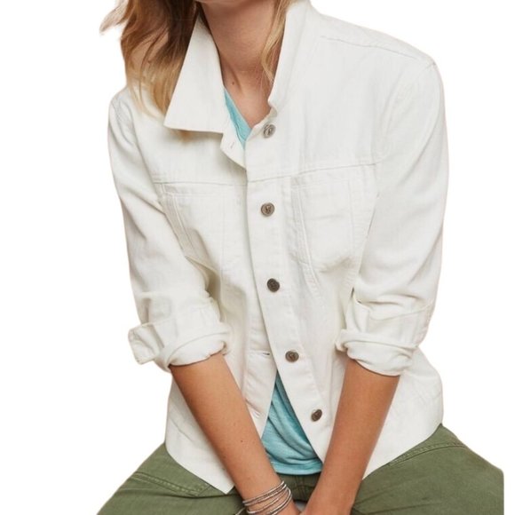 Anthropologie Pilcro Oversized Denim Jean Boyfriend Jacket in Off-White Size M - Picture 2 of 15